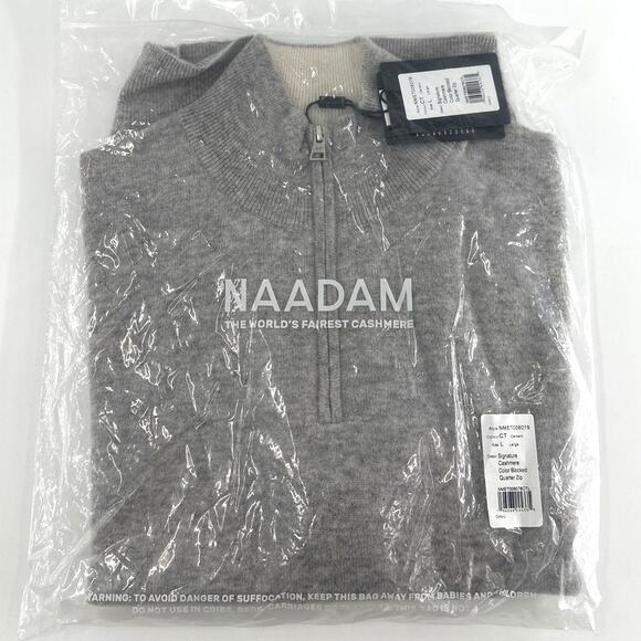 Naadam Signature Cashmere Color Blocked Quarter Zip Sweatshirt Size L - Picture 3 of 14